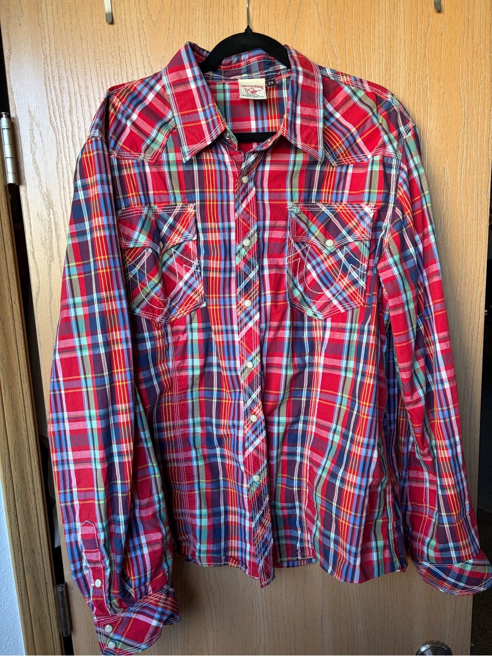True Religion Red Plaid Western Button-Down Shirt